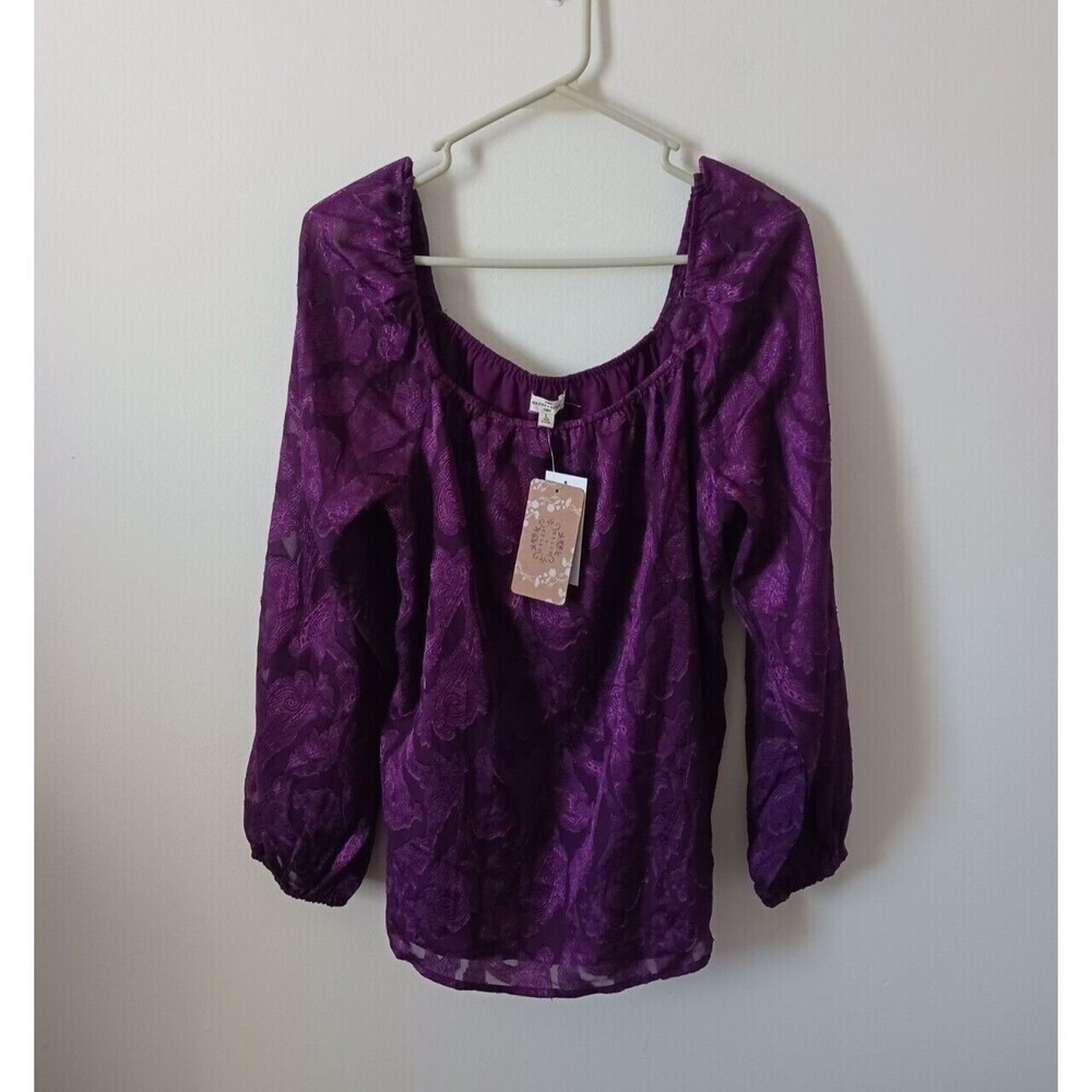 Mason & Belle Womens Blouse‎ Top Floral Metallic Long Sleeve Purple Size L